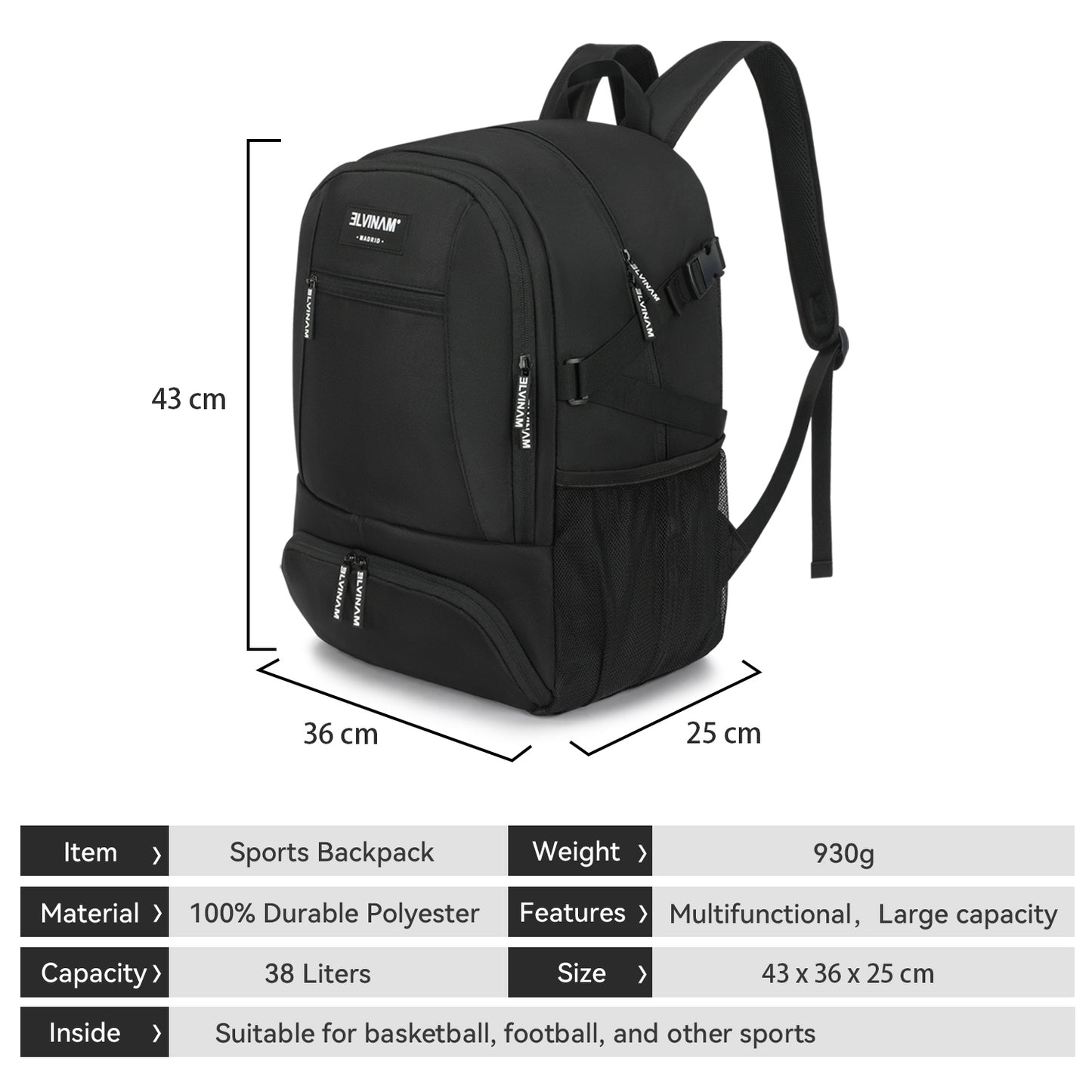 ELVINAM® Large Basketball Backpack